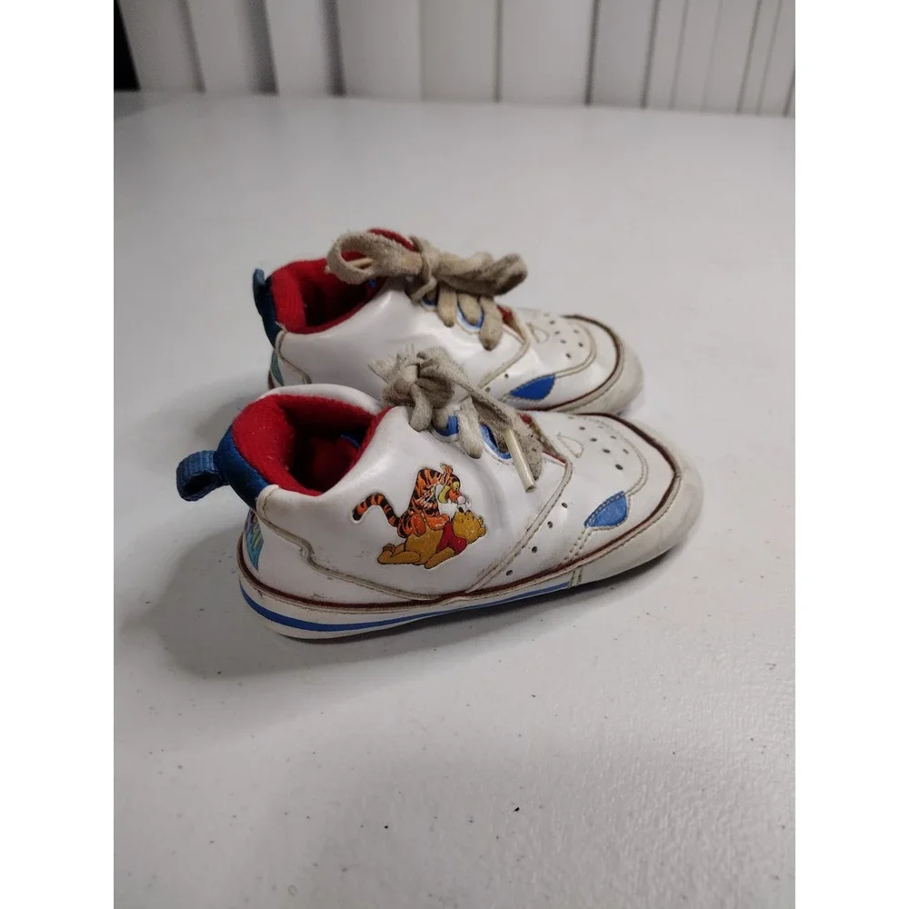 Disney Winnie the‎ Pooh Tigger Vintage Crib Shoes White Blue Red Baby Size 3